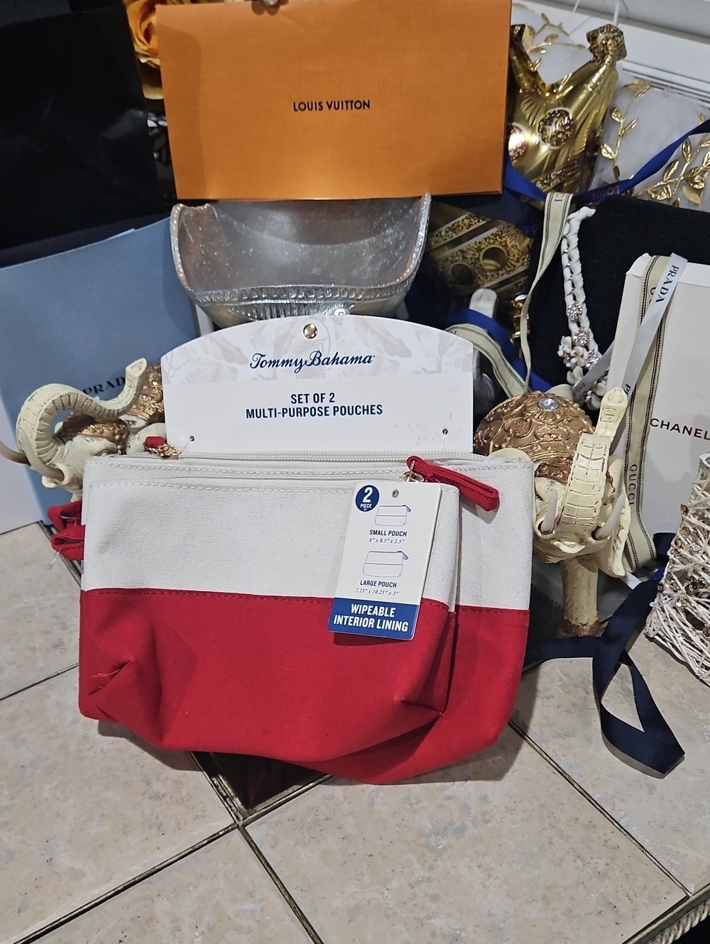 NWT! Tommy Bahama Red & White Two-Piece Pouch Set!